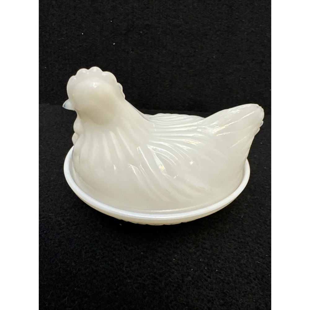 Vintage Hazel Atlas Milk Glass Hen on Nest 4 1/2 " Covered Dish Chicken Basket